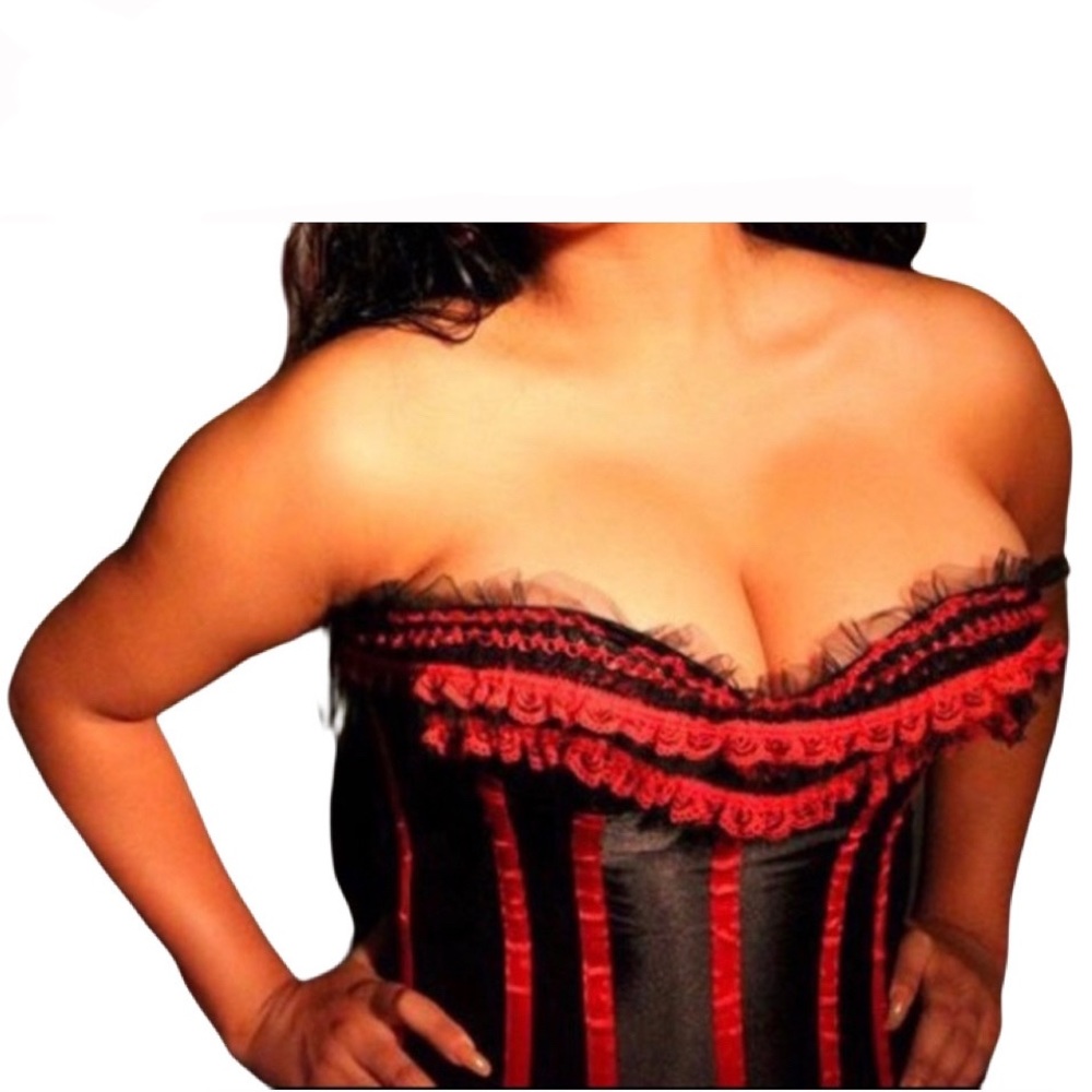Bustier Black ruffled lace red corset